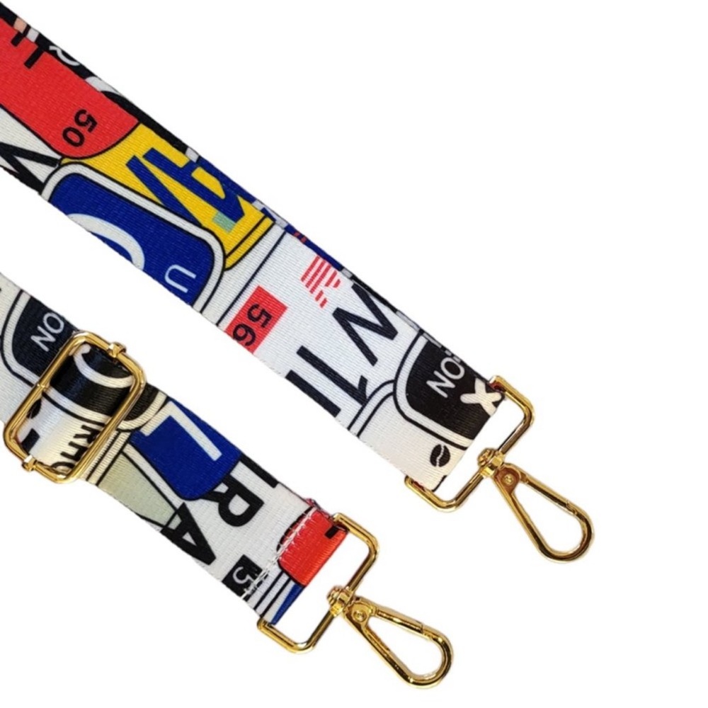 NWT Adjustable Crossbody Strap License Plate Print with gold hardware - Picture 2 of 4